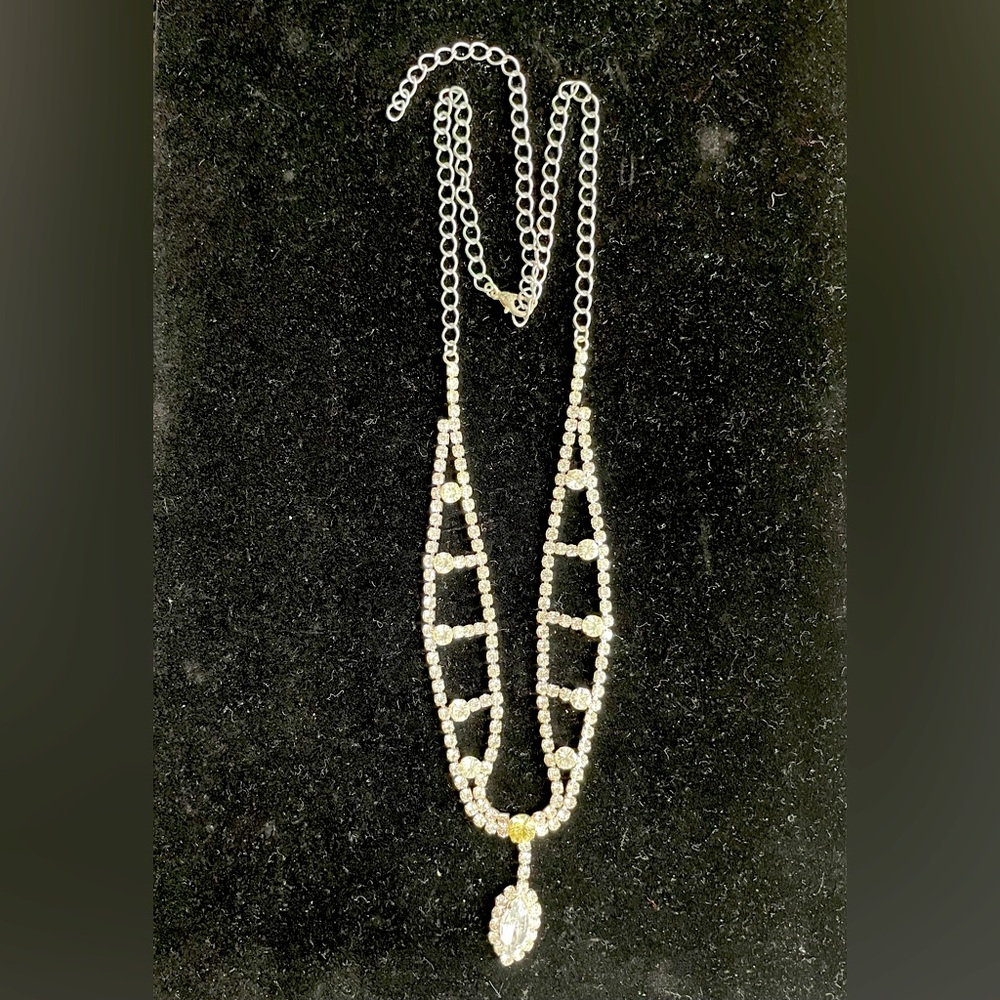 Rhinestone necklace with silver tone chain
